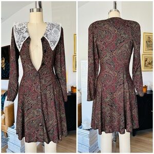 Vintage Jessica McClintock Fit and Flare Dress with Lace Collar